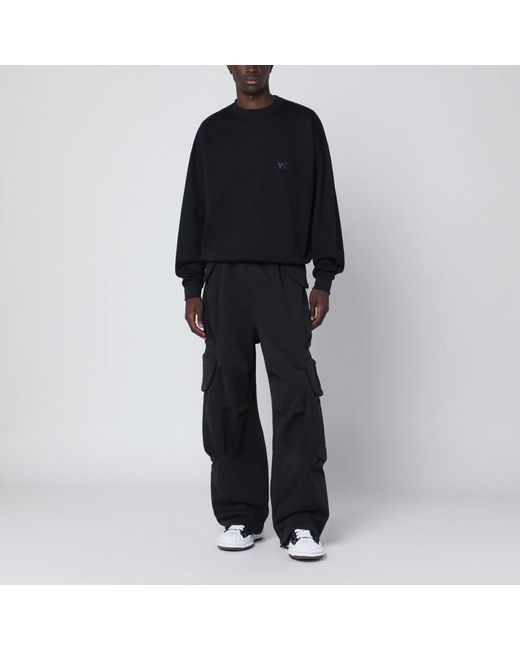 Felpa girocollo nera con logo di Y-3 in Black da Uomo