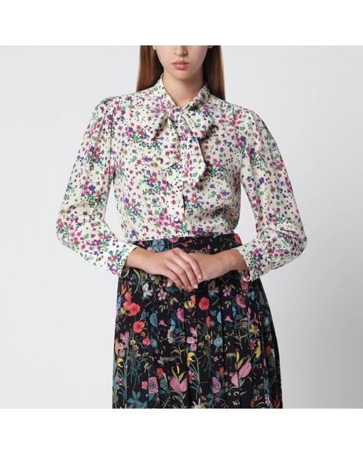 Gucci Gray Printed Silk Shirt With Bow