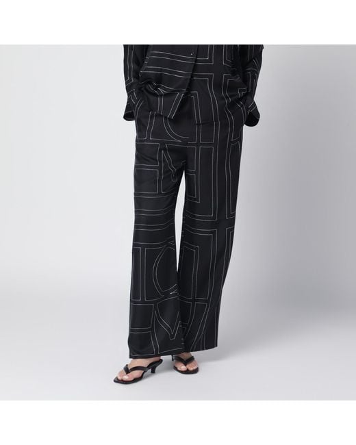 Totême  Black Silk Trousers With Monogram