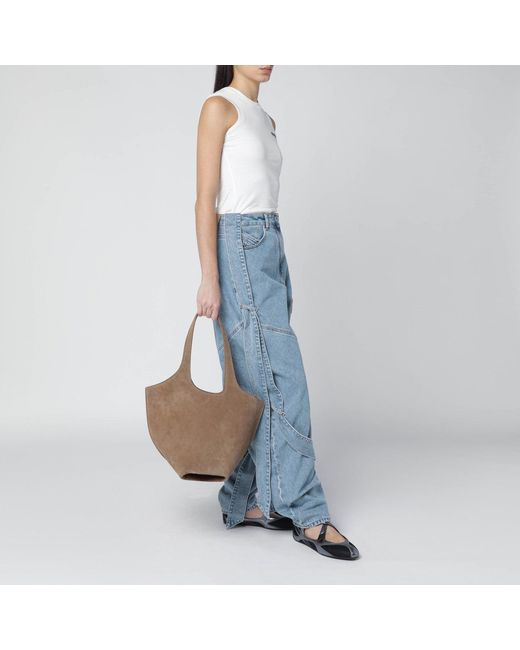 The Attico Brown Tobacco-Coloured Suede La Scoop Medium Bag