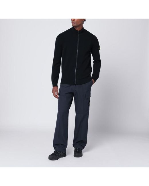 Stone Island Schwarzer Cardigan Mit Reißverschluss Aus Wollmischung in Black für Herren