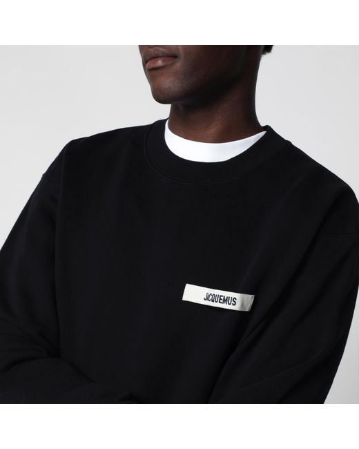 Jacquemus Black Crewneck Sweatshirt With Grosgrain Logo for men