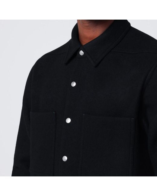 Camicia nera in panno di lana di Rick Owens in Black da Uomo