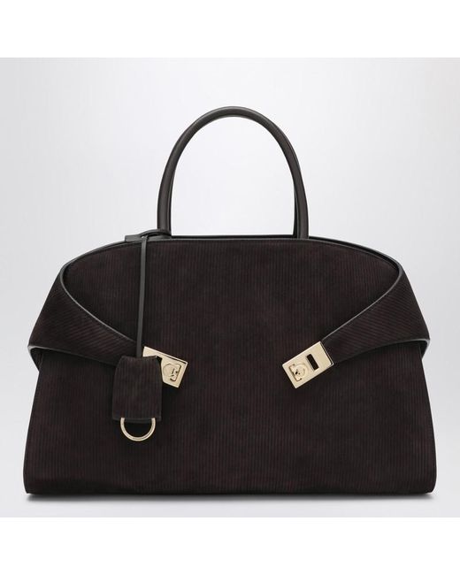Borsa a spalla hug soft l in suede di Ferragamo in Black