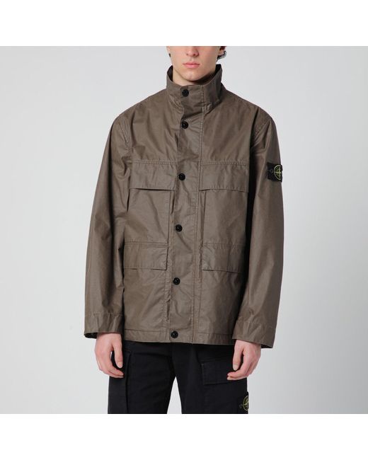 Stone Island Brown Waxed Cotton Canvas Field Jacket for men