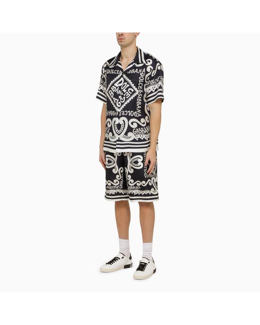 Camicia hawaii in seta con stampa marina di Dolce & Gabbana in Black da Uomo