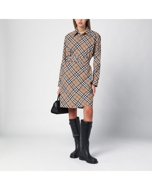 Burberry Natural Check Wool Blend Chemise Dress