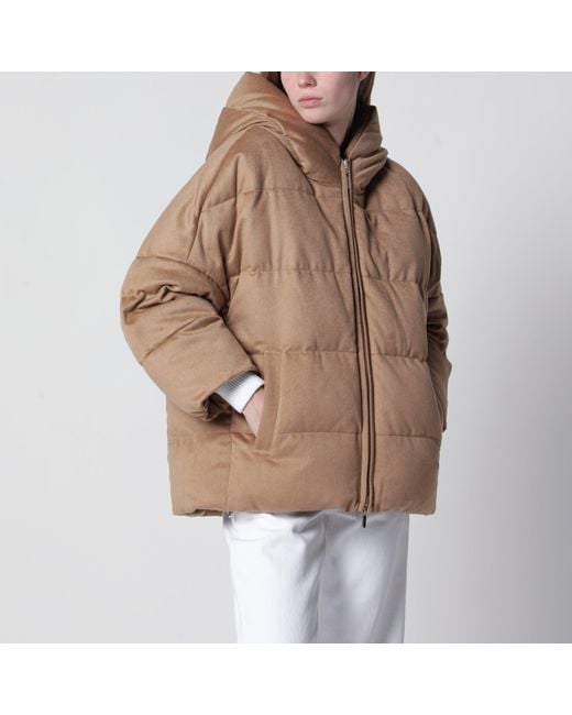 Max Mara Brown Reversible Zip Camel Down Jacket