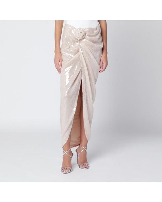 ROTATE BIRGER CHRISTENSEN Pink Cremefarbener Paillettenrock Mit Knotendetail