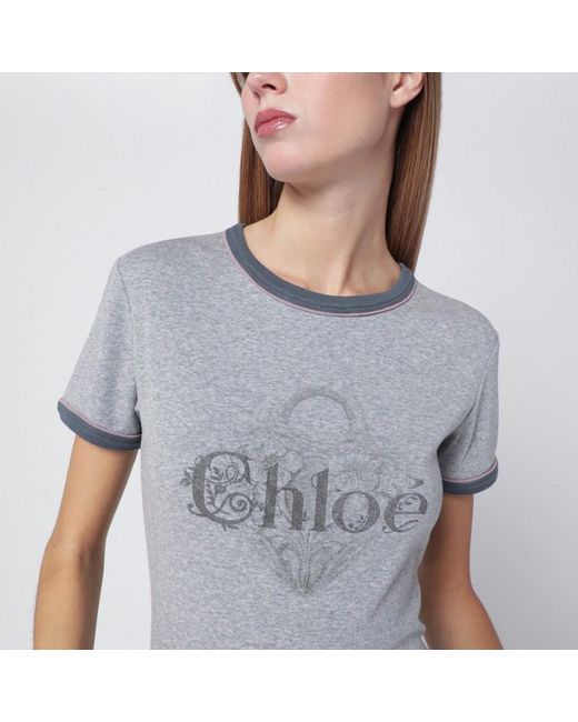 T-shirt baby fit in jersey chiné con stampa logo di Chloé in Gray