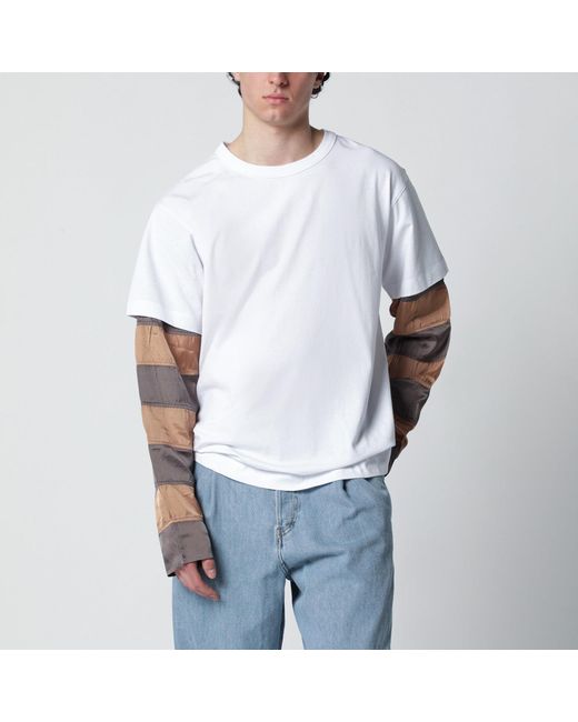 Dries Van Noten White Tshirt With Striped Sleeves for men