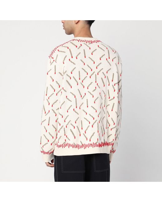 Bottega Veneta White Ivory Sweater With Matchstick Jacquard Motif for men