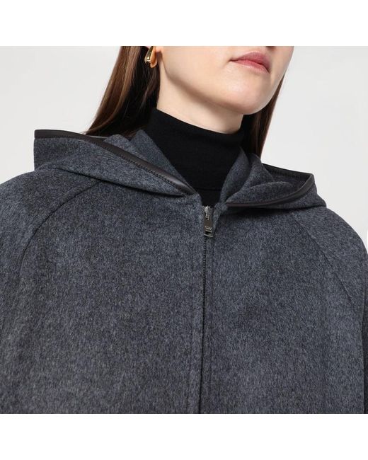 Bottega Veneta Black Graue Wolljacke Mit Kapuze