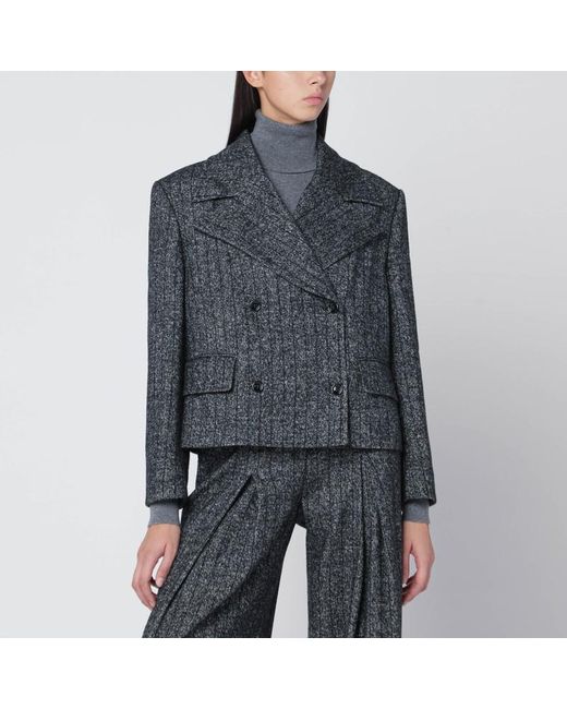 Giacca over corta grigia scura rigata di Dolce & Gabbana in Black