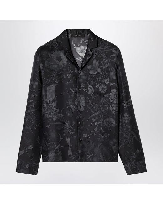 Gucci Black Silk Twill Bowling Shirt With Print for men