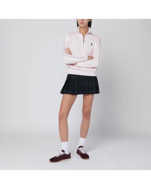 Felpa con mezza zip chiara con patch logo di Maison Kitsuné in White