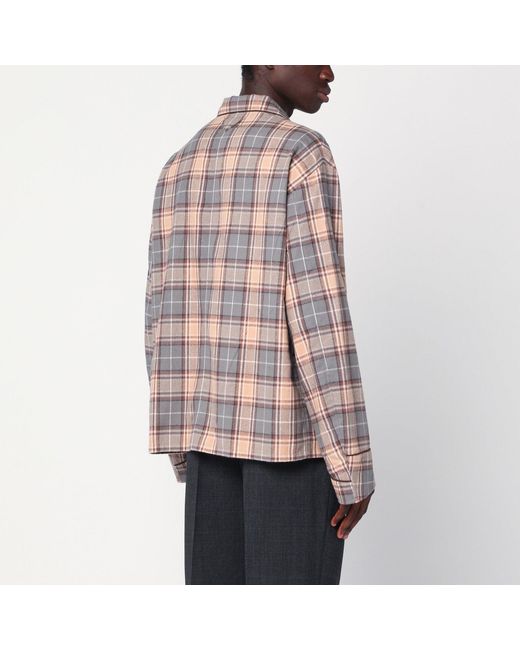 Prada Red Steel/Cameo Checked Cotton Shirt for men