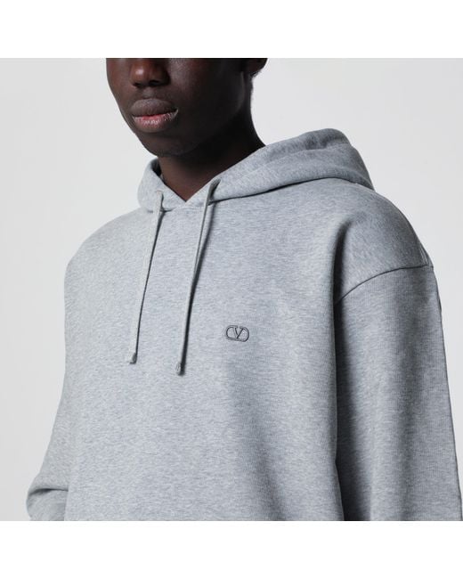 Valentino Gray Mélange Hoodie With Vlogo Embroidery for men