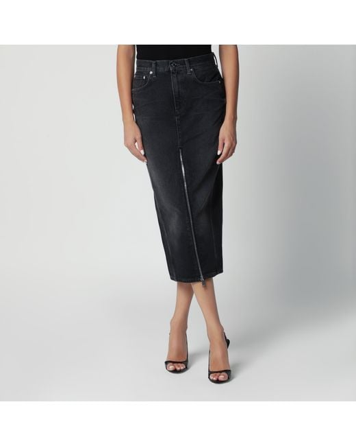 Haikure Black Washed Denim Skirt With Front Zip