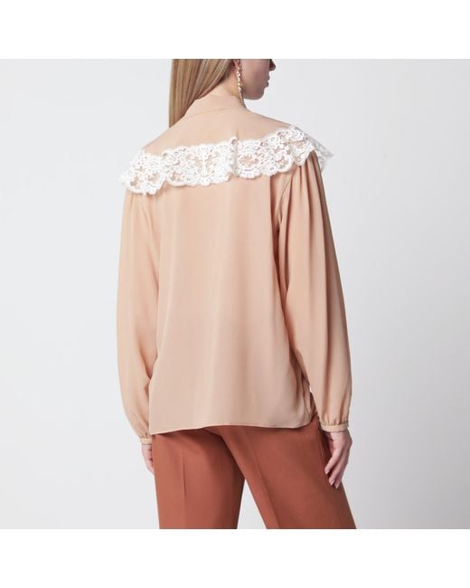 Chloé Brown Biscuit Silk And Lace Shirt