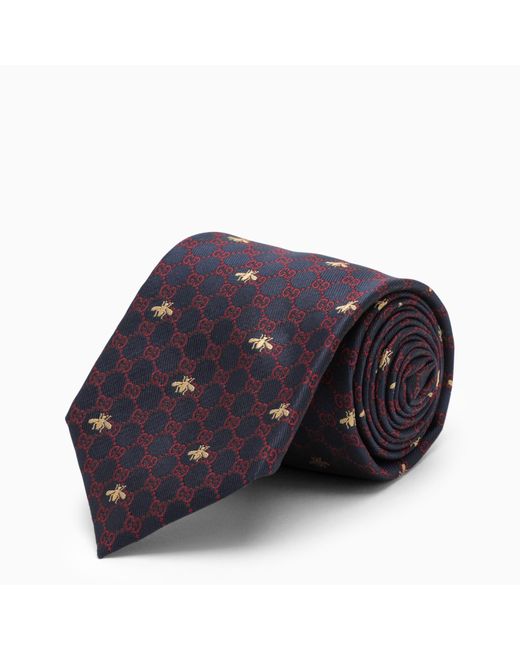 Gucci Blue Red/ Silk Tie With Bees for men