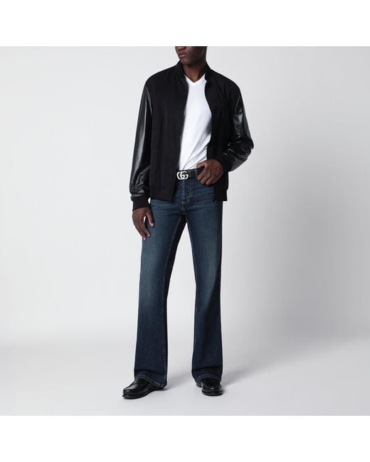 Gucci Black Fabric Bomber With Nappa Leather Sleeves for men