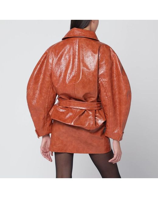 Giacca con cintura color cuoio in ecopelle di ANDAMANE in Orange