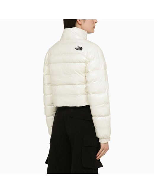 The North Face White Glossy Cropped Nylon Down Jacket