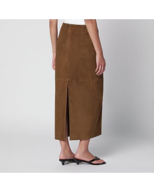 Nour Hammour Brown Selly Suede Maxi Skirt