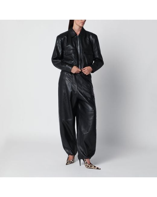 Frankie Shop Black Cropped Faux Leather Bomber Jacket