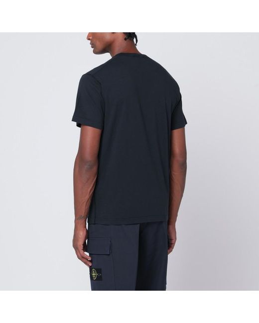 T-shirt navy in cotone con patch logo di Stone Island in Black da Uomo