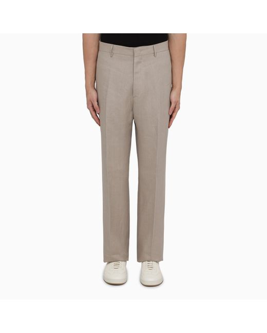 Tagliatore Natural Taupe Linen Trousers for men