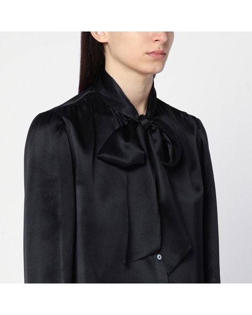 Alessandra Rich Black Silk Shirt With Bow