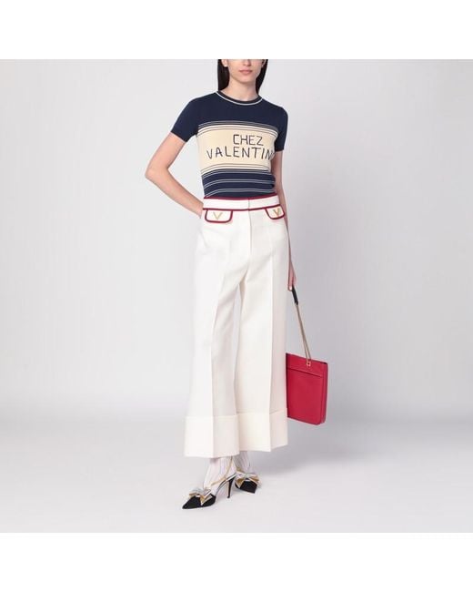 Maglia con ricamo chez a costine di Valentino in Blue
