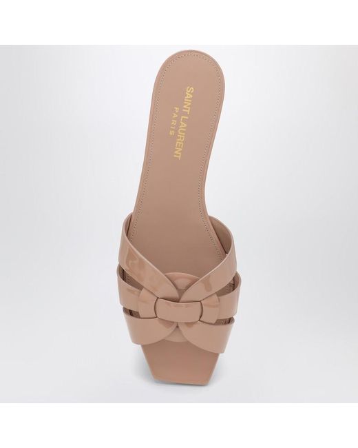 Slide nu pieds 05 tribute antico in vernice di Saint Laurent in Brown