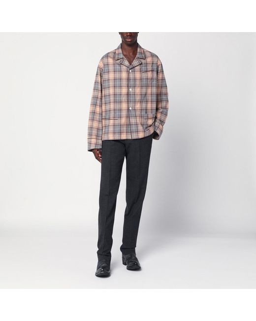 Prada Red Steel/Cameo Checked Cotton Shirt for men