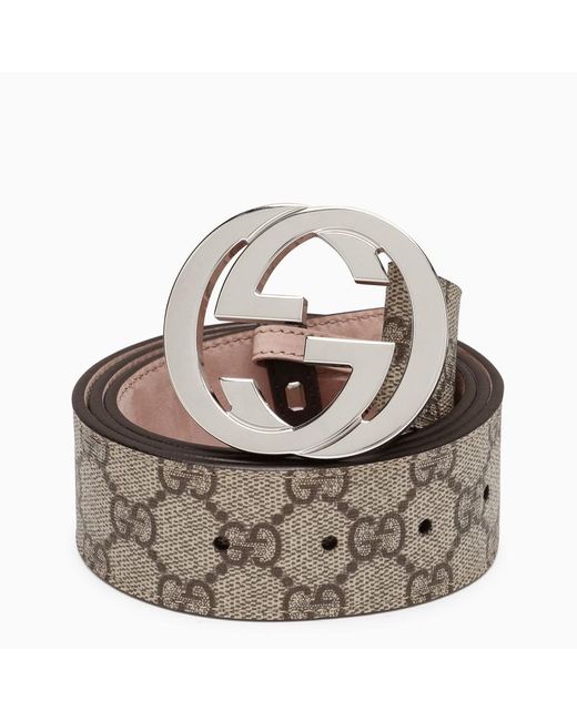 Cintura in tessuto gg supreme con fibbia gg di Gucci in Metallic da Uomo
