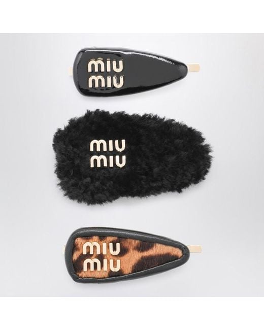 Miu Miu Black Set Of Leather/Cowhide/Shearling Clips