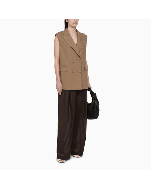 FEDERICA TOSI Natural Desert-coloured Double-breasted Waistcoat In Wool Blend