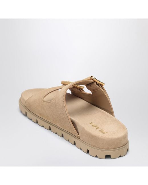 Prada Natural Ecru Suede Sandal Slider