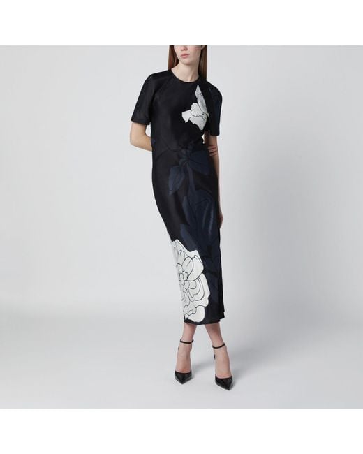 Victoria Beckham Blue Eve Floral Satin Midi Dress