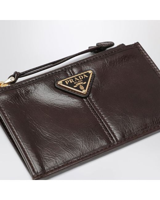 Prada Black Dark Calf Leather Zip Card Holder