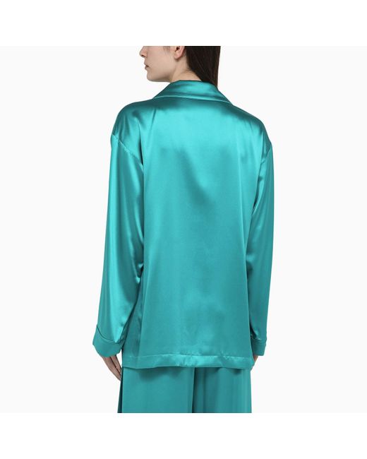 Max Mara Pianoforte Blue Silk Satin Pyjama Shirt
