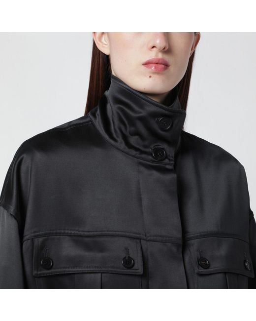 DURAZZI MILANO Black Dark Grey Glossy Viscose Shirt Jacket