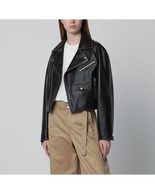 Halfboy Black Oversized Dark Leather Biker Jacket
