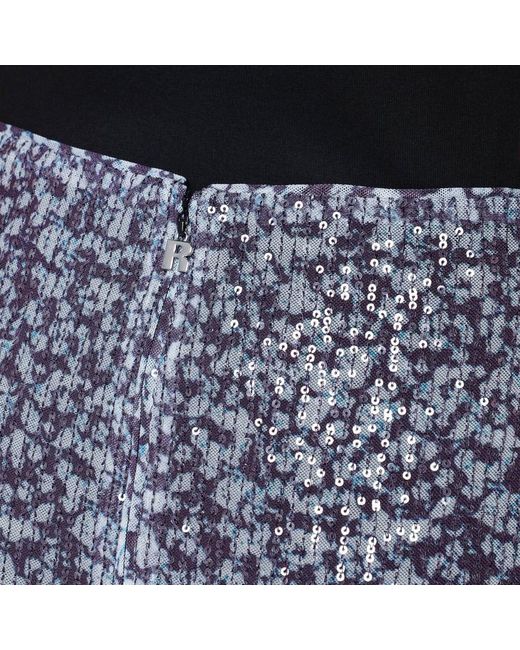 ROTATE BIRGER CHRISTENSEN Blue Sequined Midi Skirt With Print