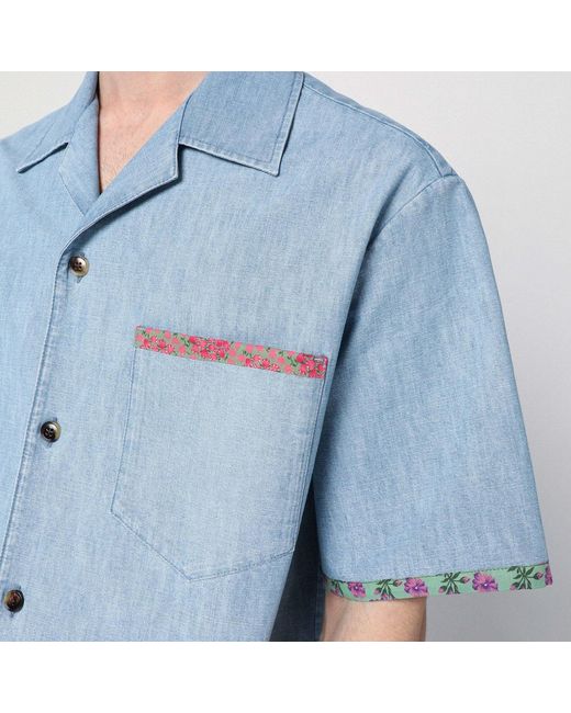 Valentino Blue Denim Shirt With Floral Trims for men