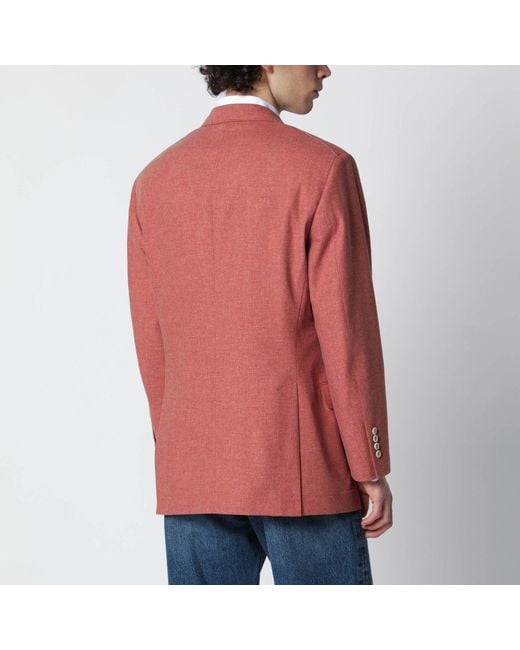 Brunello Cucinelli Red Peach Double-Breasted Wool-Blend Jacket for men