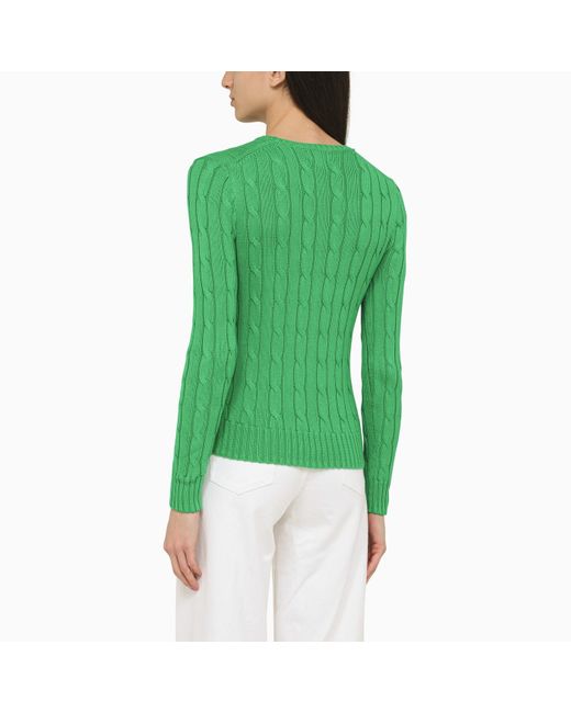 Polo Ralph Lauren Green Cotton Cable Knit Sweater With Logo