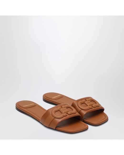 Ferragamo Brown Gancini Slide In Cognac Leather